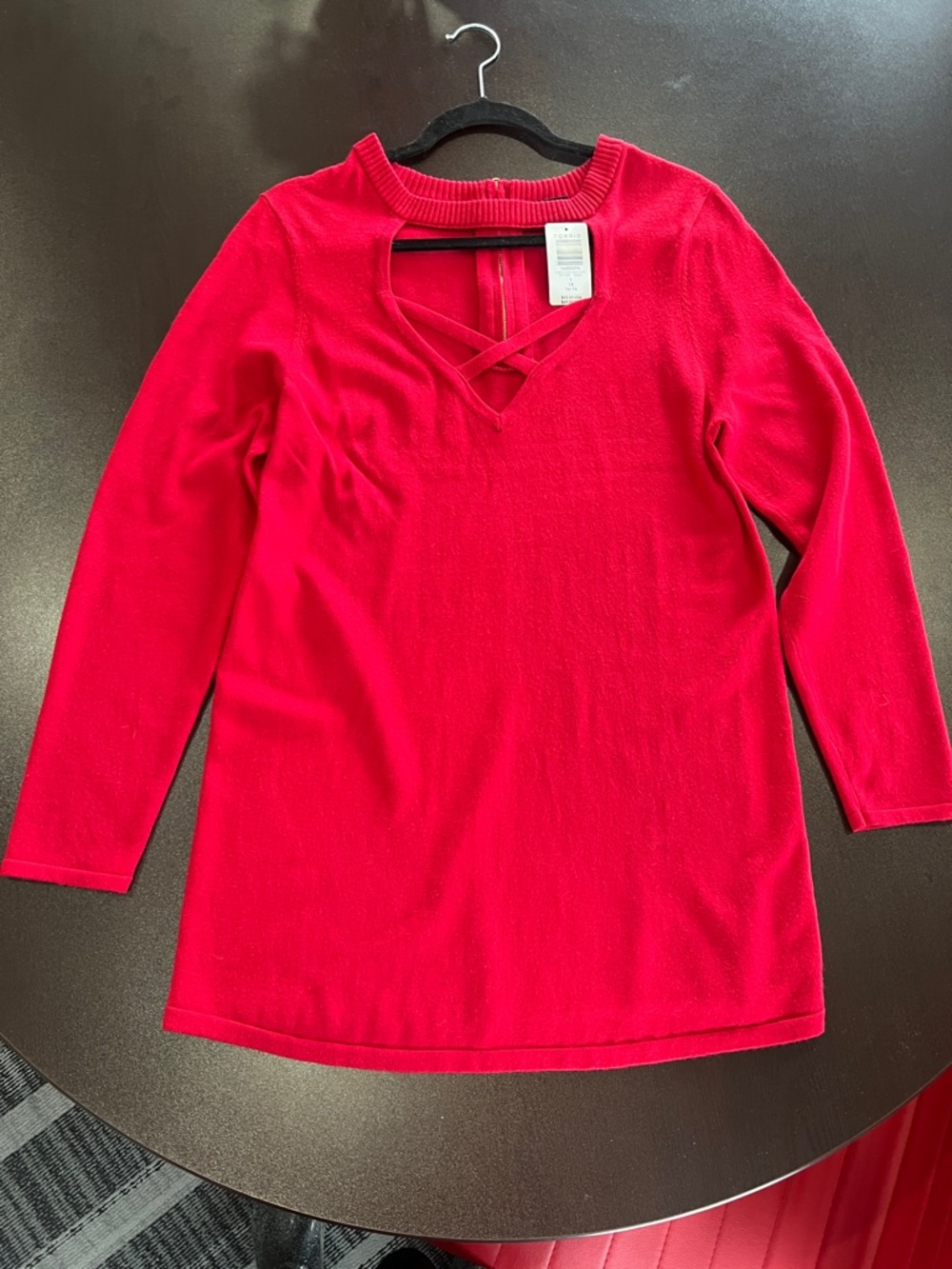 torrid Red Crisscross V-Neck Long Sleeve Sweater - Picture 3 of 7